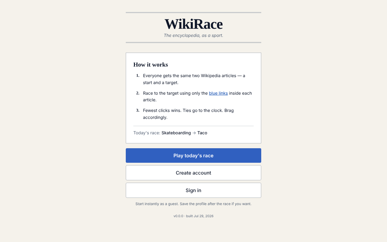 WikiRace — screenshot