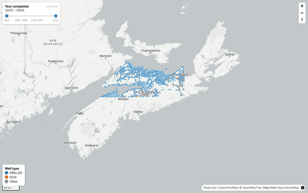 Nova Scotia Water Well Viewer — screenshot