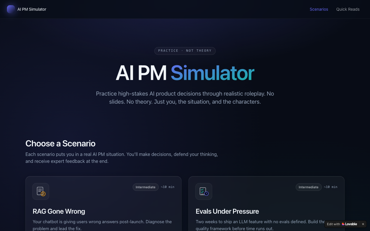 AI PM Simulator — screenshot