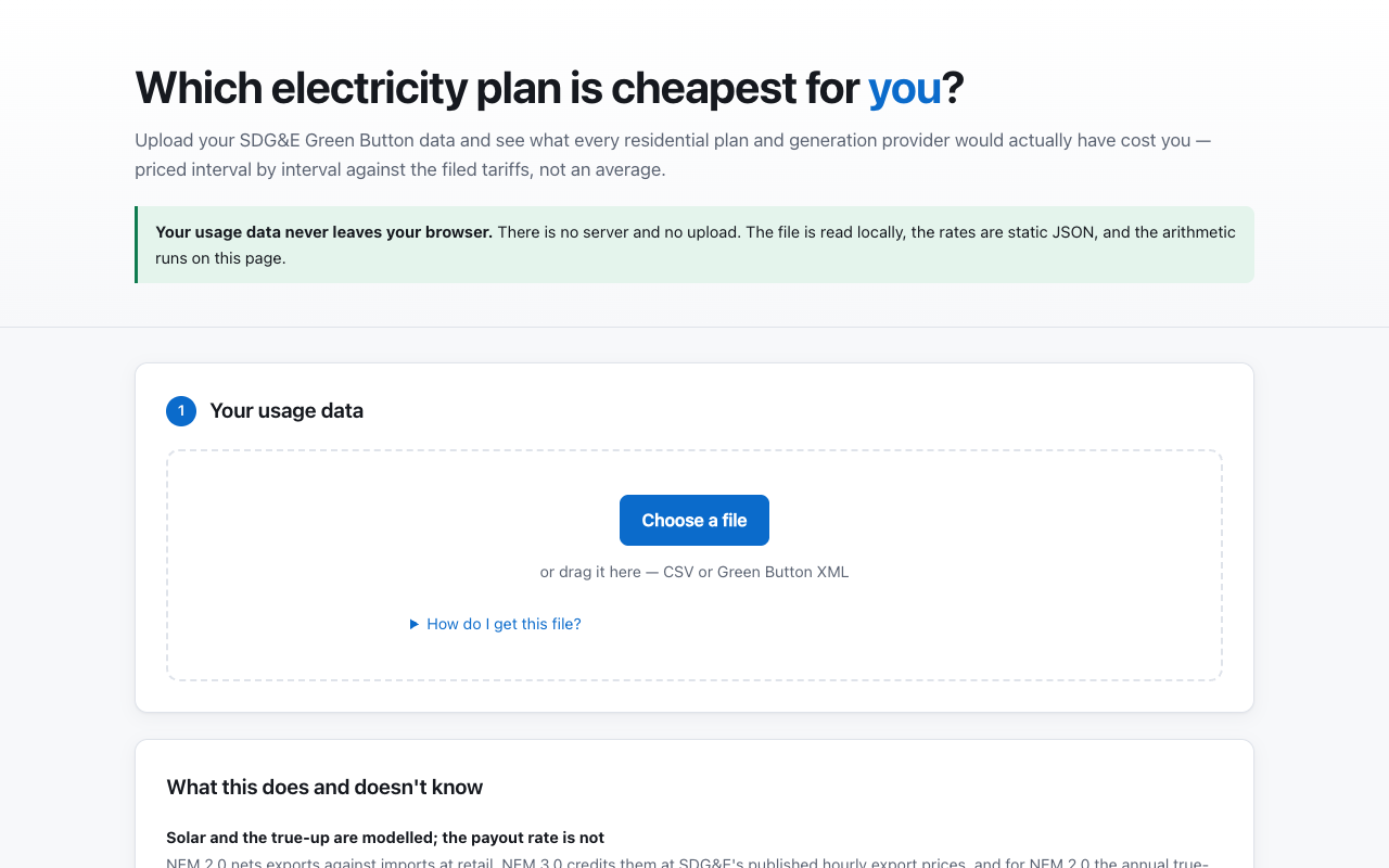 San Diego Electricity Plan Calculator — screenshot
