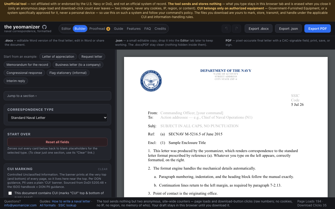 the yeomanizer — screenshot
